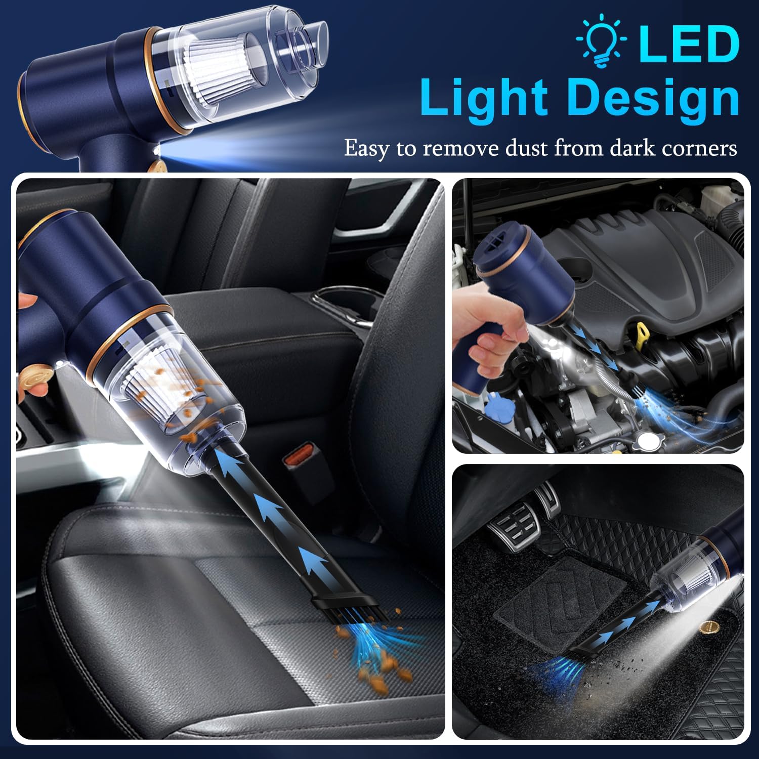 Handheld Car Vacuum Cleaner, 9000Pa Vacuum Cleaner and Air Duster, 120W High Power Hand Held Vacuum with LED Light and Multi - Nozzles for Car, Home, Office, Pet - maggiplanet.net