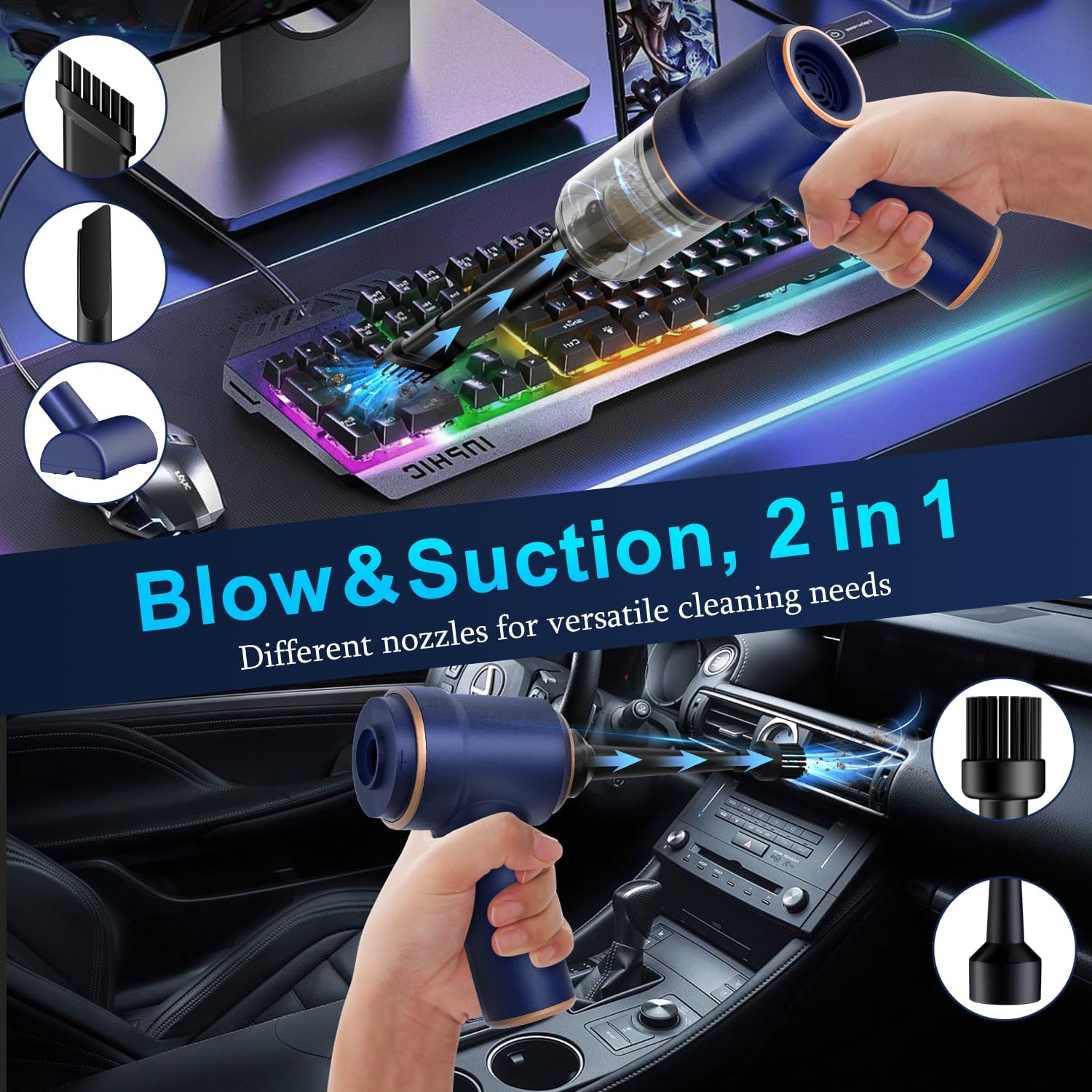 Handheld Car Vacuum Cleaner, 9000Pa Vacuum Cleaner and Air Duster, 120W High Power Hand Held Vacuum with LED Light and Multi - Nozzles for Car, Home, Office, Pet - maggiplanet.net