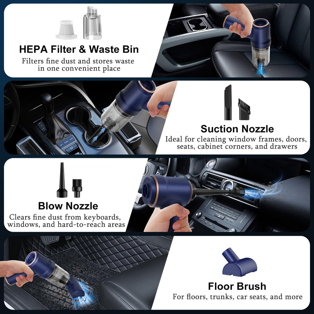 Handheld Car Vacuum Cleaner, 9000Pa Vacuum Cleaner and Air Duster, 120W High Power Hand Held Vacuum with LED Light and Multi - Nozzles for Car, Home, Office, Pet - maggiplanet.net