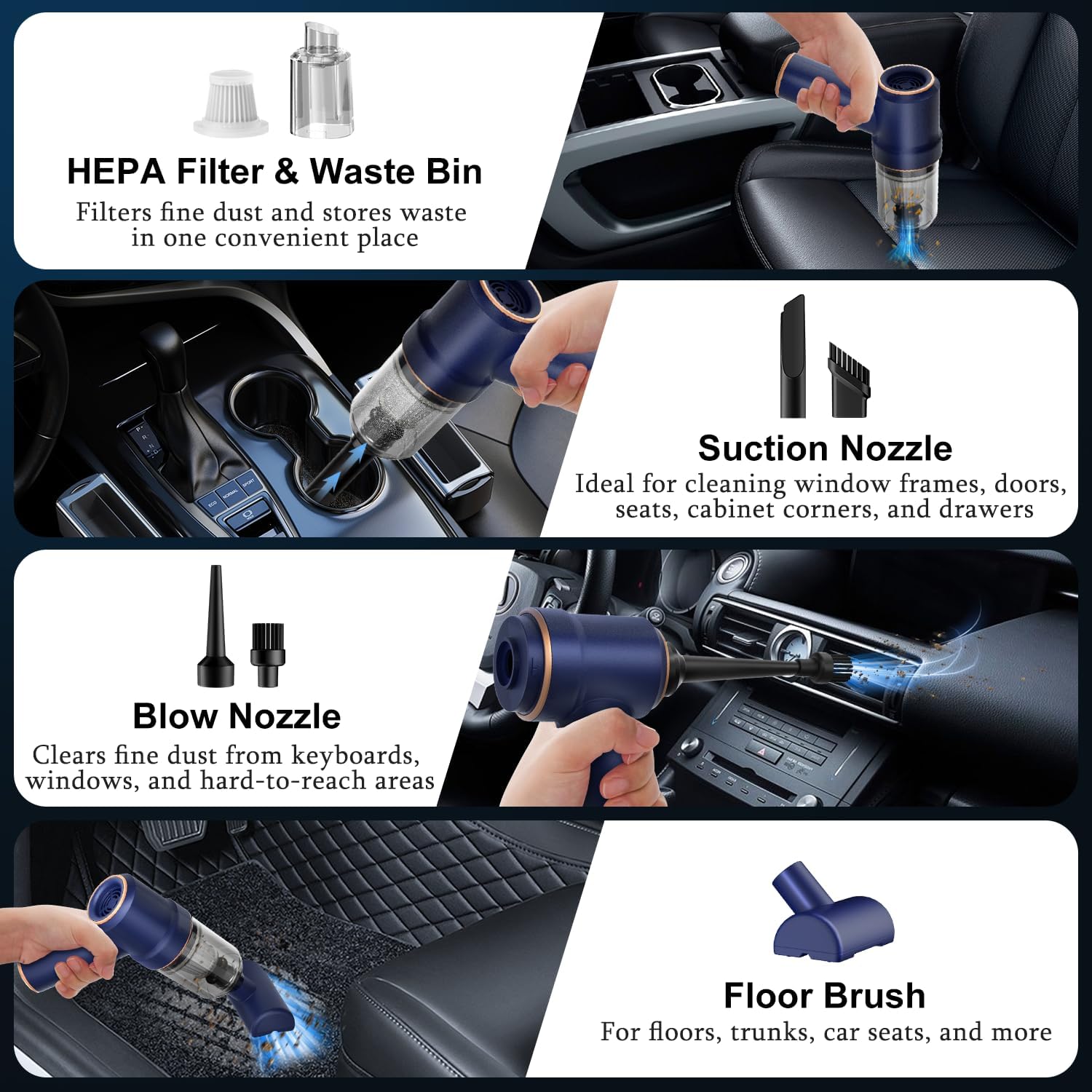 Handheld Car Vacuum Cleaner, 9000Pa Vacuum Cleaner and Air Duster, 120W High Power Hand Held Vacuum with LED Light and Multi - Nozzles for Car, Home, Office, Pet - maggiplanet.net
