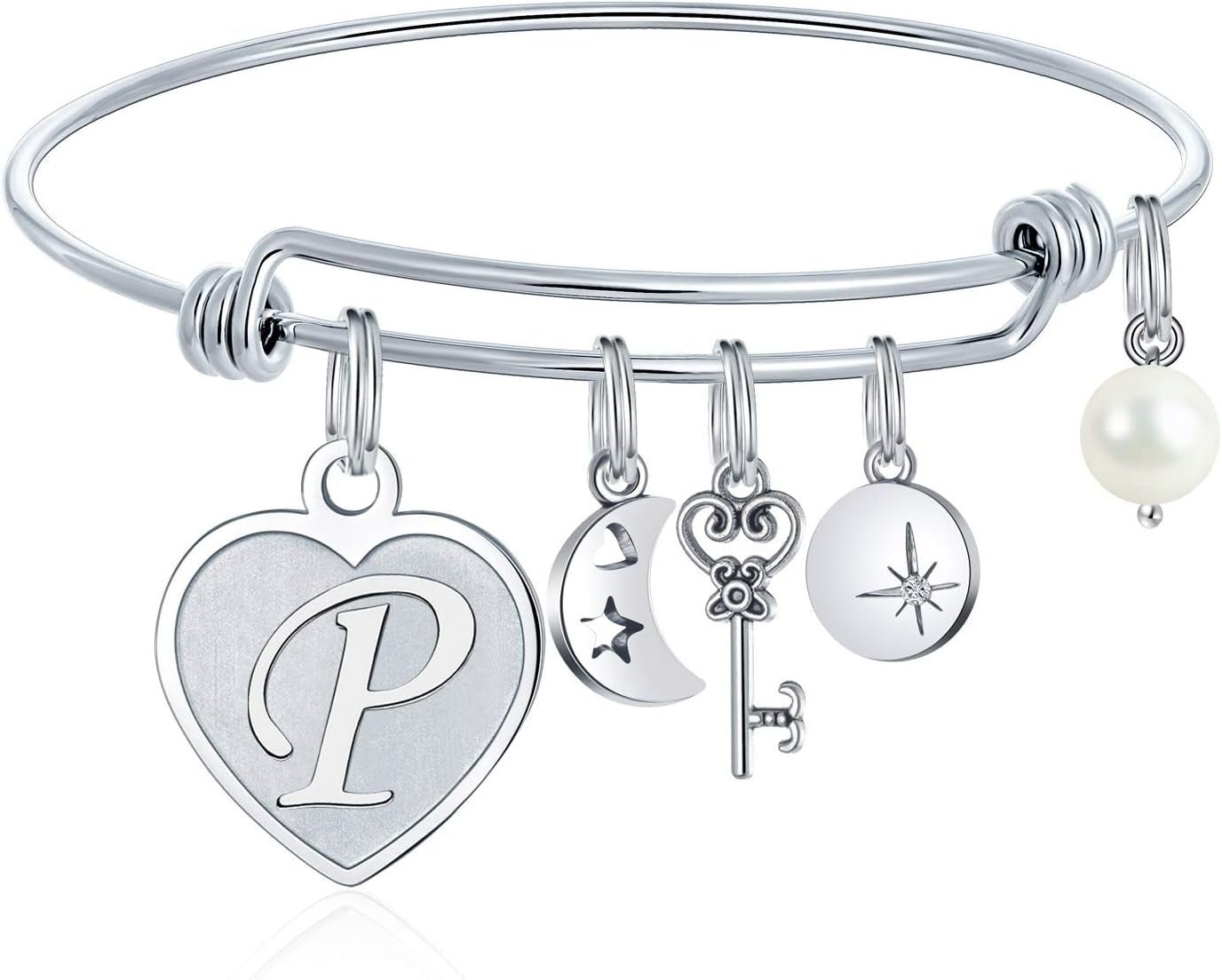 Initial Charm Bracelets for Women Gifts - Engraved 26 Letters Initial Charms Bracelet Stainless Steel Bangle Bracelet Birthday Christmas Jewelry Gift for Women Teen Girls - maggiplanet.net