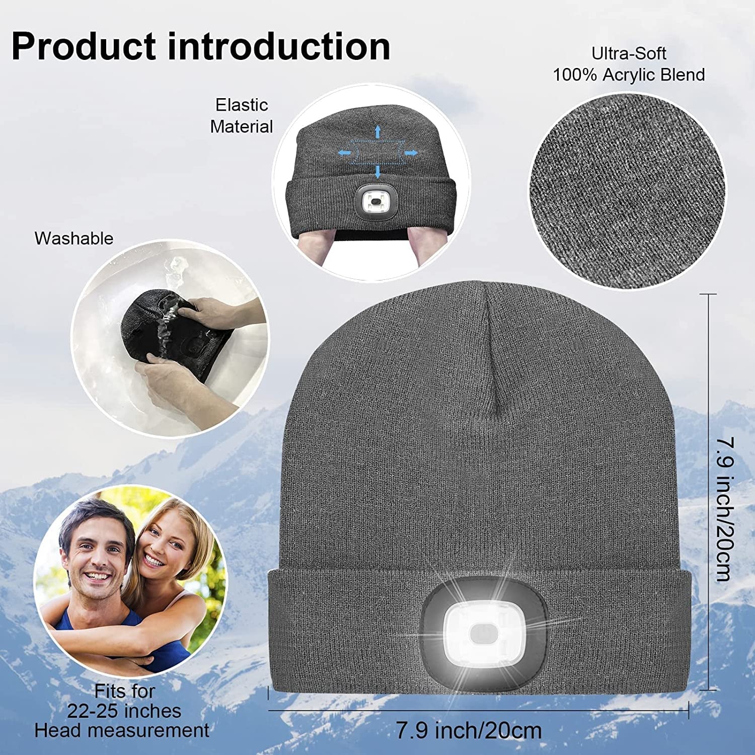 LED Lighted Beanie, Unisex Warm Knitted Hat, Rechargeable Headlamp Cap for Outdoors, Tech Gift for Men Dad Father Him - maggiplanet.net