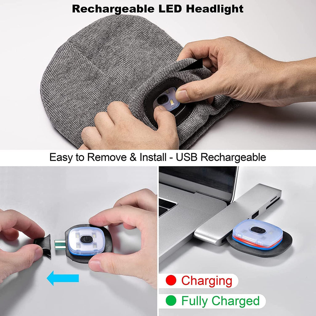 LED Lighted Beanie, Unisex Warm Knitted Hat, Rechargeable Headlamp Cap for Outdoors, Tech Gift for Men Dad Father Him - maggiplanet.net