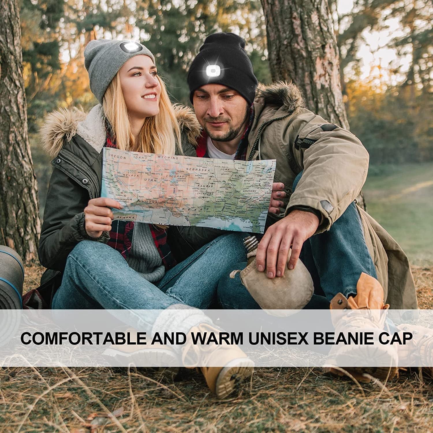LED Lighted Beanie, Unisex Warm Knitted Hat, Rechargeable Headlamp Cap for Outdoors, Tech Gift for Men Dad Father Him - maggiplanet.net